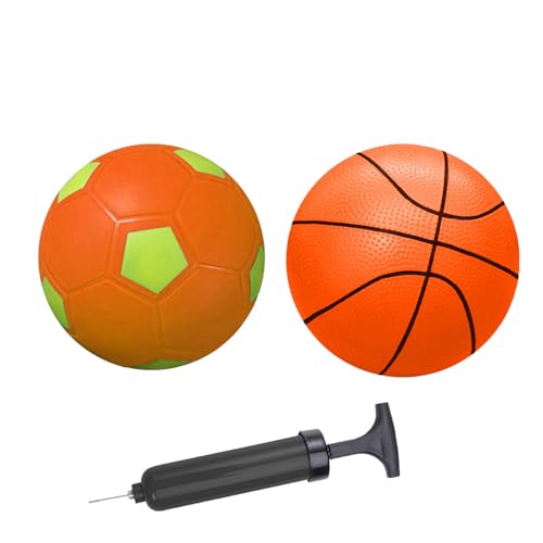 ABAJI Mini 2 Pack Toy 5 inch Basketball Soccer Ball Pump Needle Rubber Material Mini Hoop Toddlers Kids Teenagers Swimming Pool Indoors Outdoors - color: Orange