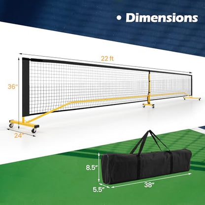 Goplus Portable Pickleball Net, 22FT Regulation Size Pickle Ball Net System with Strong Metal Frame, PE Net, Carry Bag, Ideal for Outdoor Indoor Driveway Backyard