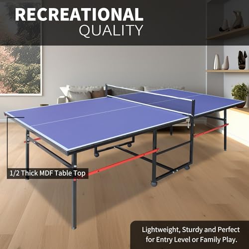 Portable Table Tennis Tables– Professional Outdoor Ping Pong Table Game, Foldable Ping Pong Game Set for Indoor/Outdoor, Ping Pong Table Top with Net, 2 Paddles and 3 Balls, Playback Mode - size: 8FT