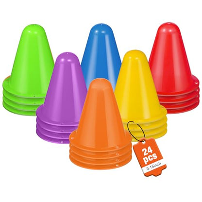 24 Pack 3.15 Inch Mini Cones for Sports Drills,Agility & Footwork Practice,Portable Small Cones for Indoor Outdoor Soccer,Basketball,Team Activities