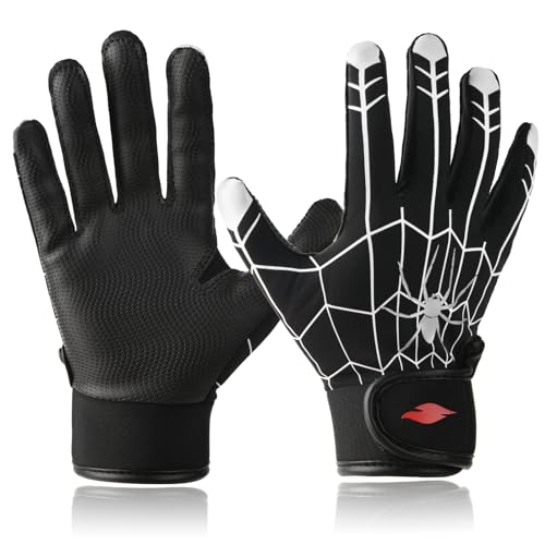 Youth Baseball & Softball Batting Gloves for Kids with Super Grip Fit - color: Spider Black, size: Youth XL(6.5in-7in)