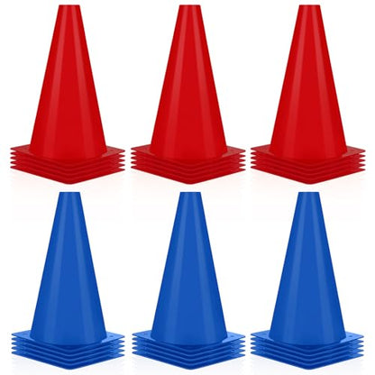Hoteam 30 Pieces 9 Inch Traffic Cones Plastic Sport Agility Training Safety Cones Soccer Practice Equipment for Basketball Football Drills Exercise, Outdoor Activity and Events - color: Red,Blue
