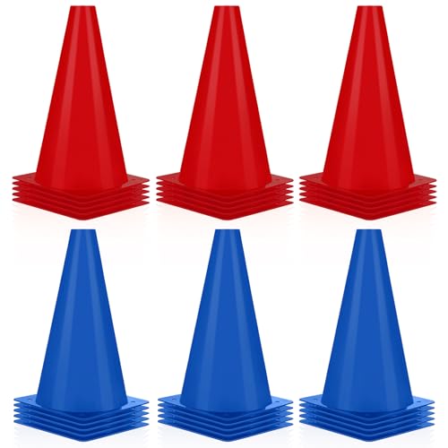 Hoteam 30 Pieces 9 Inch Traffic Cones Plastic Sport Agility Training Safety Cones Soccer Practice Equipment for Basketball Football Drills Exercise, Outdoor Activity and Events - color: Red,Blue