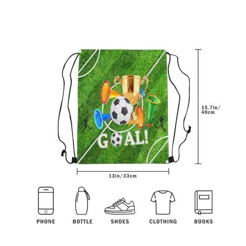 Castle Fairy Football Theme Drawstring Backpack,Golden Trophy Large Capacity Sackpack Bag,American Sports Game Lightweight Draw String Bag - color: Green Golden White