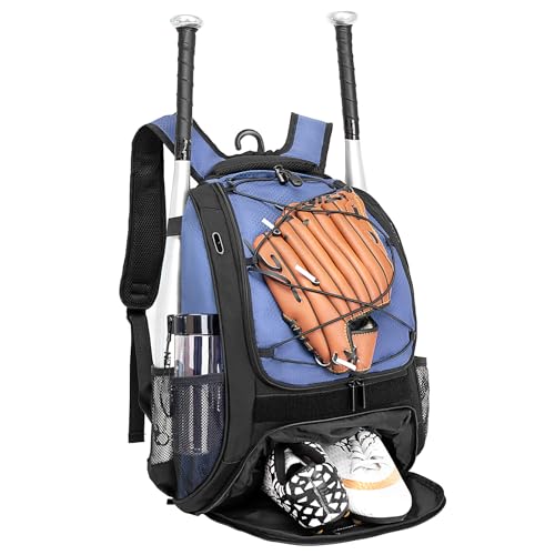 DAFISKY Baseball Bag Softball Backpack - Youth Adult T Ball Bat Equipment Bag with Bat Helmet Holders, Shoe Compartment - color: Purple