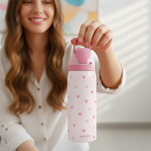 Heart Insulated Stainless Steel Water Bottle with Straw for Sports and Travel, 32oz, Gifts for Women Girls Friends Teens Birthday Christmas - color: Heart