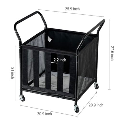 MyGift Mesh Fabric Multi Sports Ball Storage Rolling Cart with Matte Black Metal Frame, and Angled Handles, Garage, Gym or Playground Basketball, Soccer Ball Cage Equipment Basket with Caster Wheels