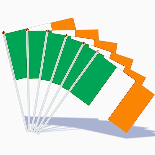 AhfuLife Irish Hand Held Flag for St. Patrick's Day Party Decoration, 15pcs Ireland Stick FlagsMini Flags for Six Nations Rugby Euro World Cup Soccer Party Decorations - color: Ireland, size: 5×8 Inch-15 Pcs