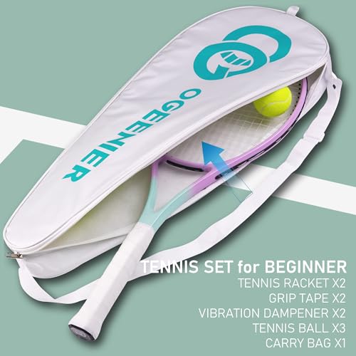 Tennis Rackets Set of 2 for Adults, 27 Inch Pre-Strung Beginners Lightweight Aluminum Tennis Racquet Set with Balls and Bag, Large Sweet Spot for Men Women