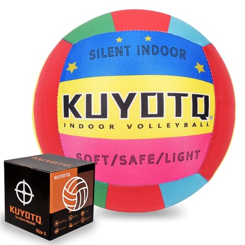 KUYOTQ Soft Silent Indoor Volleyball - Rainbow No-Deflate Durable Foam Indoor Volleyball Soft on Arms, Safe for Home Training Practice Games Foam Silent Volley Ball (Size 5)