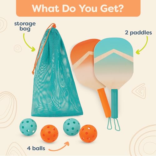 B. toys – Kids Pickleball Game – Wooden Paddle Set – 2 Paddles & 4 Balls – Drawstring Storage Bag – 3+ Years– Pickleball Set - style: Pickleball Set
