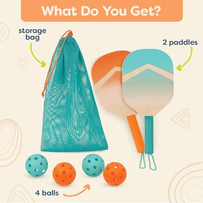 B. toys – Kids Pickleball Game – Wooden Paddle Set – 2 Paddles & 4 Balls – Drawstring Storage Bag – 3+ Years– Pickleball Set - style: Pickleball Set