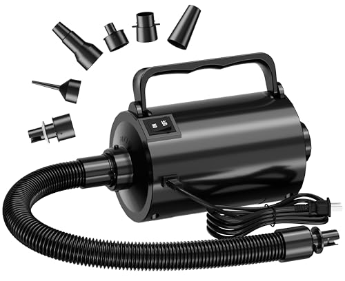Electric Air Pump with Hose for Inflatables, High Power Inflator Deflator Blow Up Pump with 6 Nozzles, Pool Toy Float Pump for Pool Floats, Air Mattress, Toys, Gym Mat, 320W, 1.5PSI, 120V AC - color: black