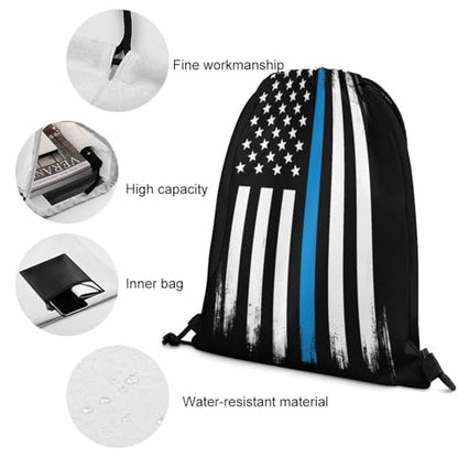 Travel Drawstring Backpack Beam Bag Large Capacity for Volleyball Baseball Sports Equipment Men Women Unisex, American Thin Blue Line Flag Day Bags - color: Picture (621)
