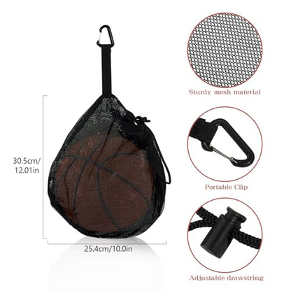 Klmnop 2 Pcs Single Ball Bag Zipper Pocket, Mesh Carry Bag with Adjustable Drawstring and Clip, Sports Bag for Basketball Volleyball Soccer Football
