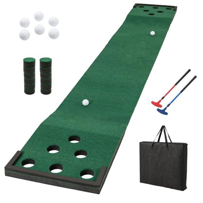 Tangkula 11 FT Golf Putting Game Set, Indoor Outdoor Putting Green Mat with 2 Adjustable Putters, 6 Balls & 12 Holes for Party, Backyard, Home & Office, Golf Practice Training Mat