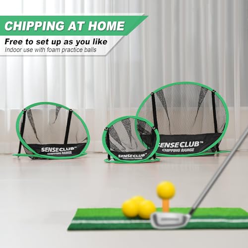 SENSECLUB Foldable Chipping Net & Floating Green, Indoor Golf Practice Chipping Target, Backyard Golf Game & Gifts - style: Round Net +Mat +Balls