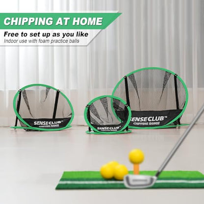 SENSECLUB Foldable Chipping Net & Floating Green, Indoor Golf Practice Chipping Target, Backyard Golf Game & Gifts - style: Round Net +Mat +Balls
