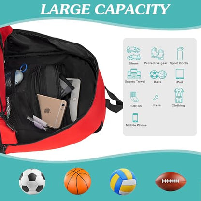 WOLT Soccer Backpack Soccer Bag with Ball Holder & Shoes Compartment, Sport Equipment Bags For Football, Basketball, Volleyball, Gym - color: Red