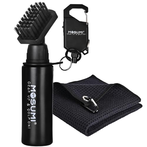 Golf Club Brush Cleaner with Retainer Clip and Squeeze Water Bottle 7.5 Inches Holds 4 Ounces of Water, Essentials Golf Accessories for Men, Best Golf Gifts for Men