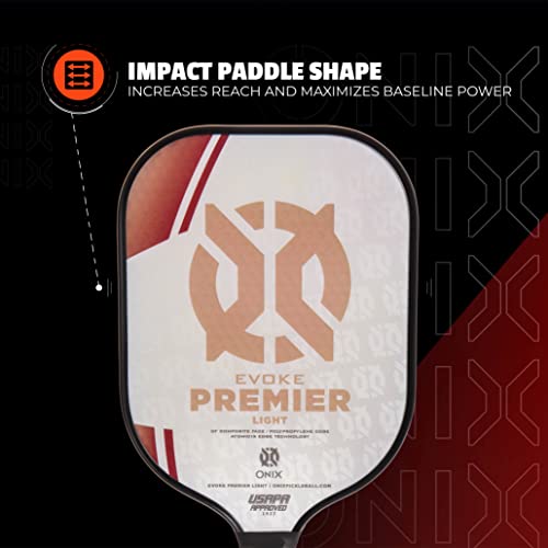 Onix Evoke Premier Professional Tournament Pickleball Paddle Composite Face Impact Paddle Shape - color: Red - Evoke Premier, size: Medium, style: 14mm