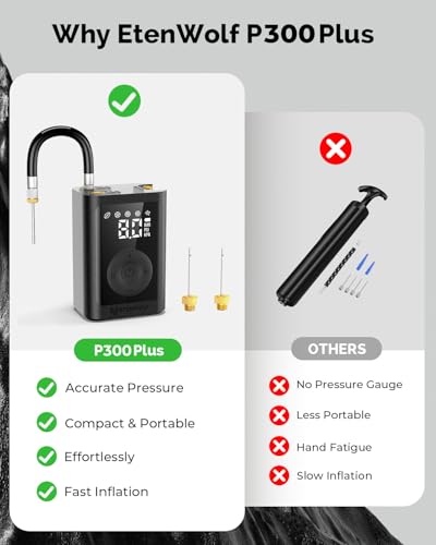 ETENWOLF P300 Plus Ball Pump, Electric Basketball Pump Inflation and Deflation, with 3200 mAh Rechargeable Battery, Air Pump for All Sports Balls - color: black