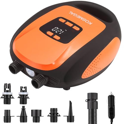 kosmegal Paddle Board Pump Electric Portable, SUP Pump for Paddleboard, 20PSI Air Compressor with Auto-Off, Deflation Function and 12V DC Car Connector for Inflatables, Kayaks and Boats