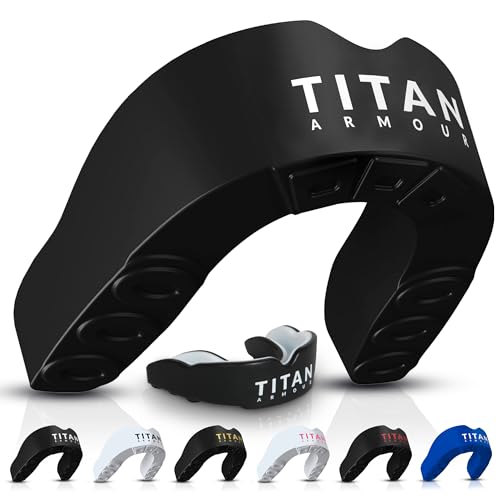 Titan Armour® Mouth Guard Boxing | Premium Dual-Layer | Case Included | Adult & Youth Custom-Fit Mouthpiece | Boil & Bite Mouthguard for Men: Football, MMA, Hockey, Lacrosse, BJJ, Basketball - color: Black, size: Adult Age 11+