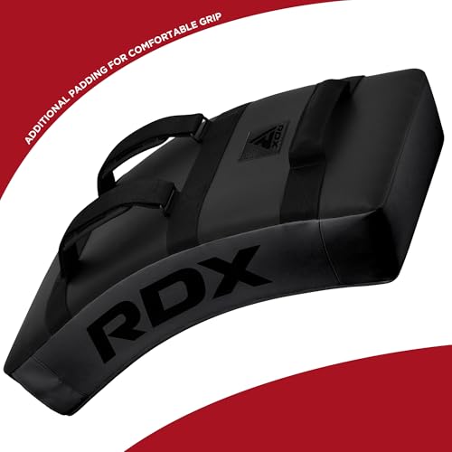 RDX Kick Shield Muay Thai Kickboxing, Heavy Curved Kicking Striking Body Pad, Punching Foot Target MMA Boxing Training, 3 Padded Handles, Martial Arts Karate TKD Taekwondo (ONE PAD ONLY) - color: Full Black