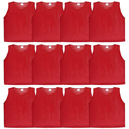 Athllete 12 pcs Duramesh Pinnies/Scrimmage Vest - Kids Youth and Adult Pinnies, Numbered Penny Jerseys for Soccer - color: Red (Set of 12), size: Small