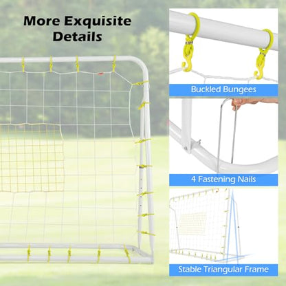 Goplus 6FT x4FT Soccer Net, 2 in 1 Soccer Rebounder Soccer Goal w/Shooting Auxiliary Area, 5 Adjustable Angles, Youth Teens Soccer Practice Training Equipment for Backyard - color: White