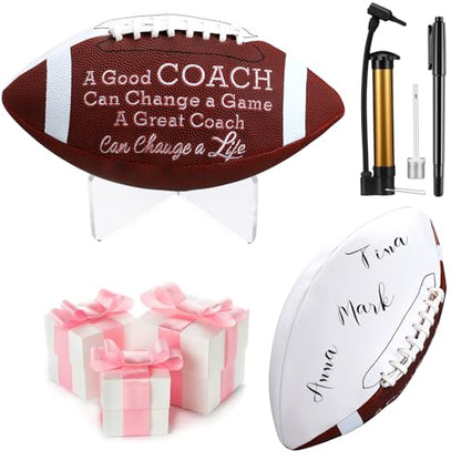 4 Pcs Autograph Football Soccer Gift Blank Signature Official Size Footballs Gifts with Acrylic Stand and Signature Pen Pump Two Tone Panels for Coach Gifts Anniversary Birthday - style: Football