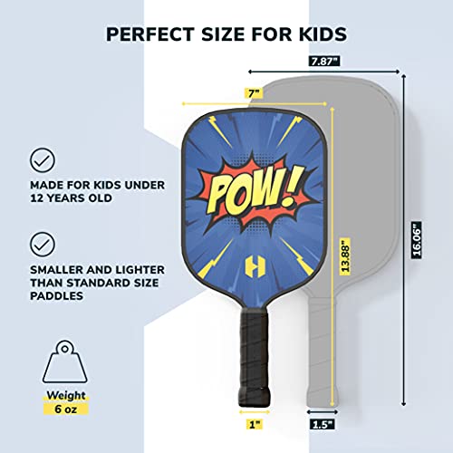 Helium Pickleball Paddle for Kids – Child Size Paddle for Children 12 and Under, Lightweight Honeycomb Core, Graphite Strike Face, Pickleball Paddle & Drawstring Bag - POW! - style: 2 Paddle Set