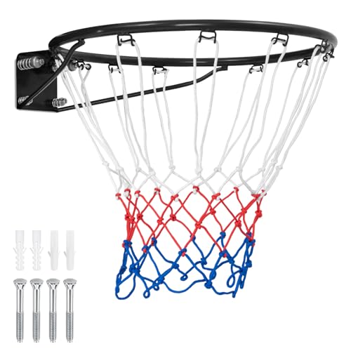 KOTEK 15"/18" Basketball Rim, Wall Door Mounted Basketball Hoop Replacement with All Weather Net, Basketball Rim Goal for Indoor Outdoor Driveway Garage Backyard - color: Black, size: 15 Inch