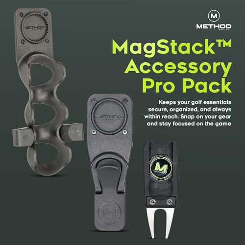 Method Golf MagStack Accessory Pro Pack –Golf Ball & Tee Holder, Glove & Scorecard Clip Plus 5-in-1 Divot Repair Tool – Premium Accessories for Golf Carts, Push Carts & Bags