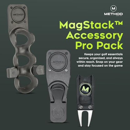 Method Golf MagStack Accessory Pro Pack –Golf Ball & Tee Holder, Glove & Scorecard Clip Plus 5-in-1 Divot Repair Tool – Premium Accessories for Golf Carts, Push Carts & Bags