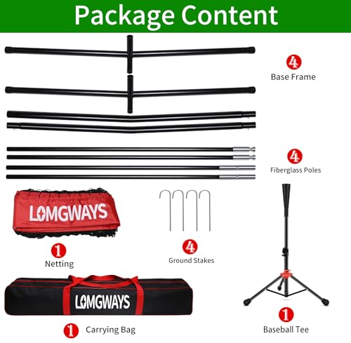7x7ft/8x8ft Baseball Softball Net with Steel Frame for Batting, Hitting, Pitching, Portable Baseball Batting Net with Carry Bag, Great for All Levels - size: 7FT Red(Tee)