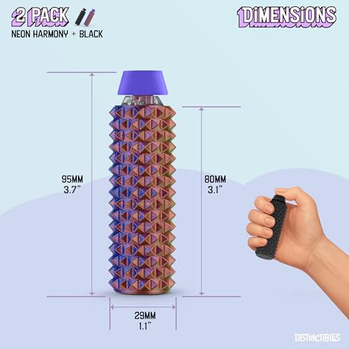 Distractibles Spike Roller Clicker, Tactile Pain Stim Fidget with Clicker Switch, Pain Stimulation Roller with Lanyard (Black + NEON Harmony) - color: Black + Neon Harmony