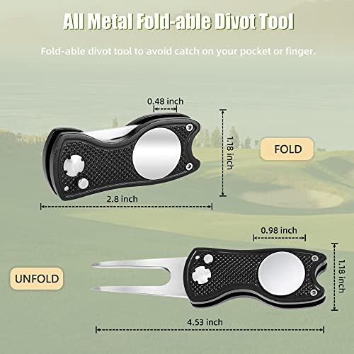 Mile High Life Golf Divot Repair Tool, All Metal Foldable Divot Tool with Pop-up Button & Magnetic Ball Marker, 2-6 Pack - color: Black*2/Blue*2/Red*2