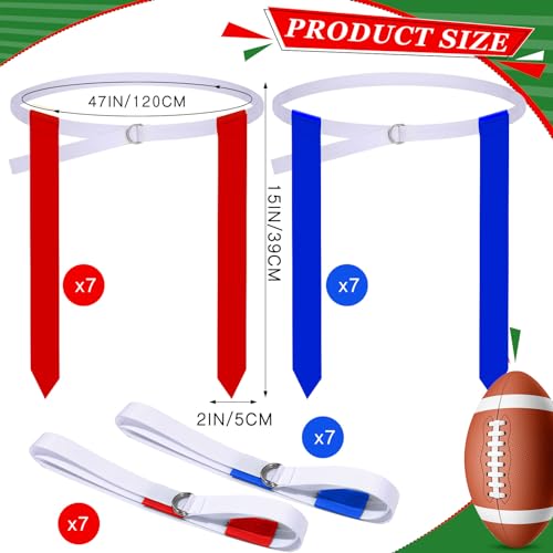 Sintege 14/28 Player Flag Football Belt Set, Adjustable Football Flag and Belts Gifts for Youth Adults Sports Training Event - color: Red, Blue