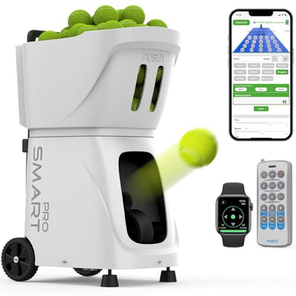 PT-SAMRT Pro-Internal Spin Tennis Ball Machine - Smart App Control - 100+ Ball Capacity - Professional Training Equipment - Realistic Ball Trajectory Simulation - 4-6 Hour Battery Life