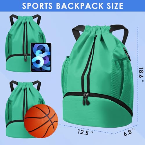 BROTOU Soccer Bags, Football Backpack, Volleyball Bag, Drawstring Backpack with Ball and Shoe Compartment, Football bags for Equipment Swim Gym Bag - color: Light Green