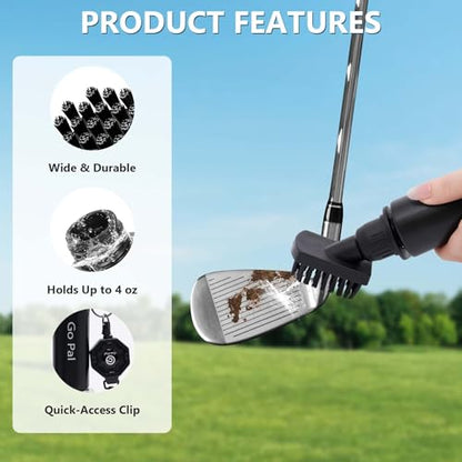 Go Pal Golf Club Cleaner: Golf Club Brush with 4oz Portable Water Bottle and Towel, Nylon Bristles, Retractor for Easy Cleaning - Multiple Golf Club Groove Cleaner Accessories for Men Women