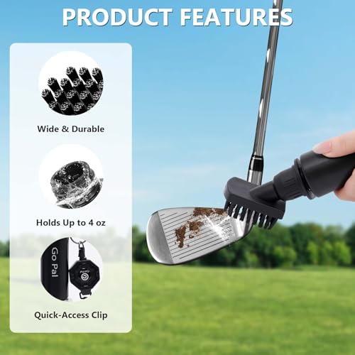 Go Pal Golf Club Cleaner Brush with Retractable Towel - Non-Leaking Water Bottle Design & Microfiber Towel, Portable Golf Accessories with Carabiner for Men & Women