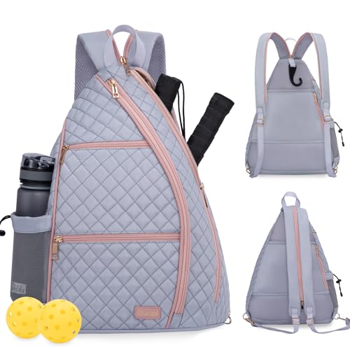Women's Pickleball Backpack - Quilted Crossbody Sling Bag for Tennis & Pickleball Paddle - color: Purple & Pink, size: Medium