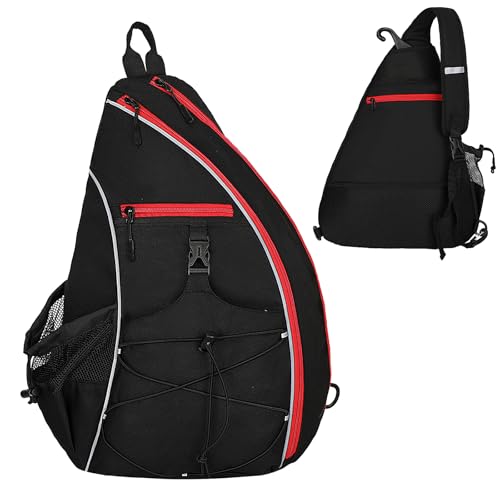 Goloni Pickleball Sling Bag for Men Women, Lightweight Pickleball Backpack with Fence Hook - color: Black Red