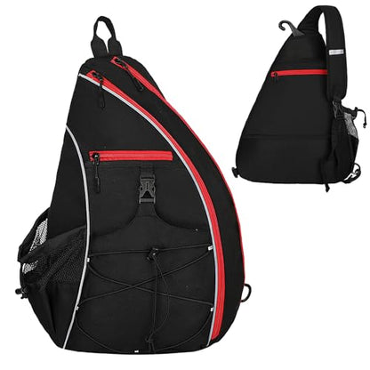 Goloni Pickleball Sling Bag for Men Women, Lightweight Pickleball Backpack with Fence Hook - color: Black Red