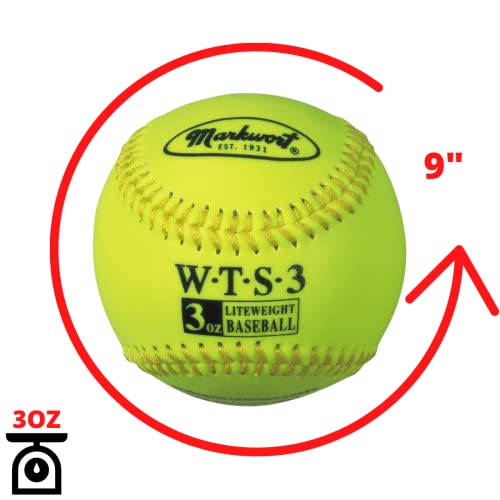 Markwort Weighted Synthetic Covered Baseball 9 in - color: Optic Yellow, size: 3 Ounce