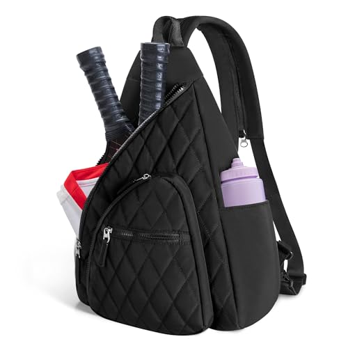 Pickleball Sling Bag for Women and Men, Pickle Ball Paddle Backpack with Fence Hook for Racquetball, Badminton Rackets, Black