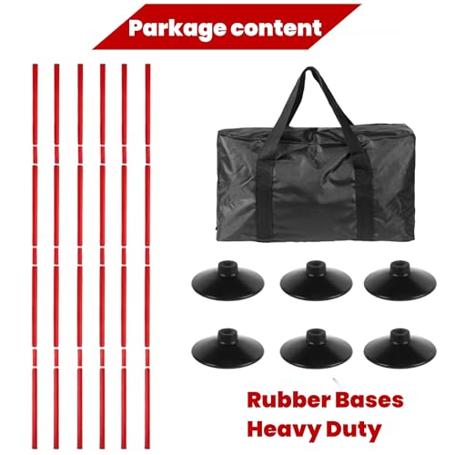 6 Pcs 5 FT Adjustable Agility Training Poles for Soccer,Basketball,Football, Horse,Dog-Speed and Agility Training Equipment Sports Training Poles with Rubber Bases and Bag - color: red